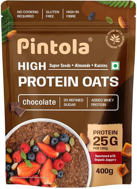 Pintola 25g High Protein Oats - Dark Chocolate, No Refined Sugar, Breakfast Cereals Pouch