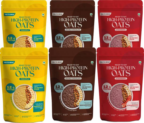Pro-To-Grow Ready-to-Eat 12g High Protein Oats | 3 Assorted Flavours Pack | With Bhim Banana Pouch