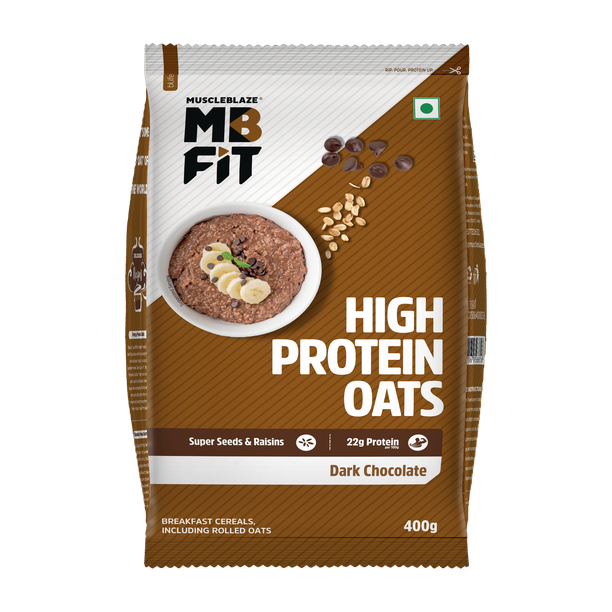MUSCLEBLAZE High Protein Oats with Added Probiotic, Gluten Free, Dark Chocolate Pouch
