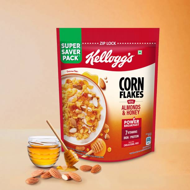 Kellogg's Corn Flakes Real Almonds & Honey 1kg | Power Breakfast | 7 Vitamins Pouch