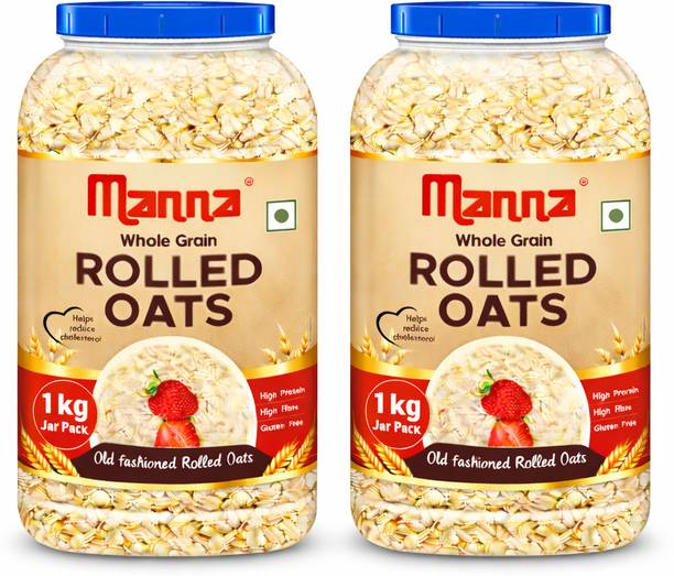 Manna Rolled Oats - 2kg| Gluten Free | High Protein & Fibre | 100% Whole Grain Plastic Bottle