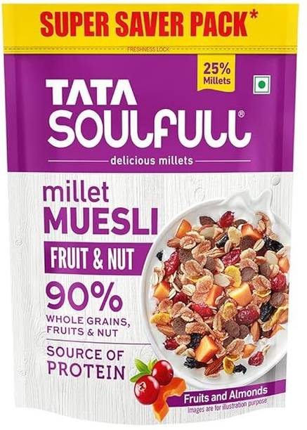 Tata by na Millet Muesli Fruit & Nut Crunchy Millets, 90% Whole Grains, Source of Protein Pouch
