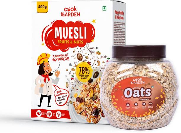 Cook Garden Fruits & Nuts Muesli and Instant Oats Combo, Healthy Protein & Breakfast Cereal Box