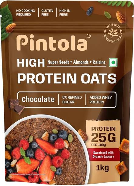 Pintola 25g High Protein Oats - Dark Chocolate, No Refined Sugar, Breakfast Cereals Pouch