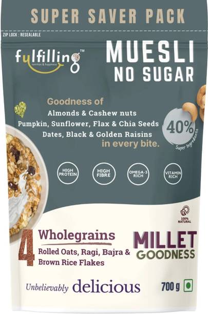 fulfilling by Fulfilling No Sugar Muesli 700g- Gluten free healthy breakfast- Seeds, Nuts and Dry fruits Pouch