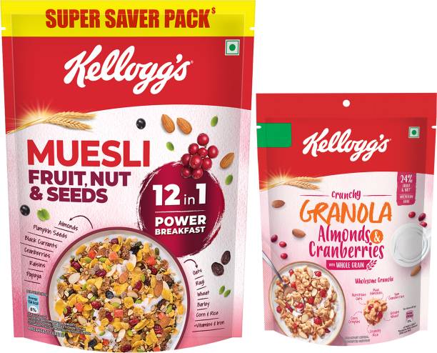 Kellogg's Muesli Fruit, Nut & seeds 750g + Granola Almonds & Cranberries 140g Bag