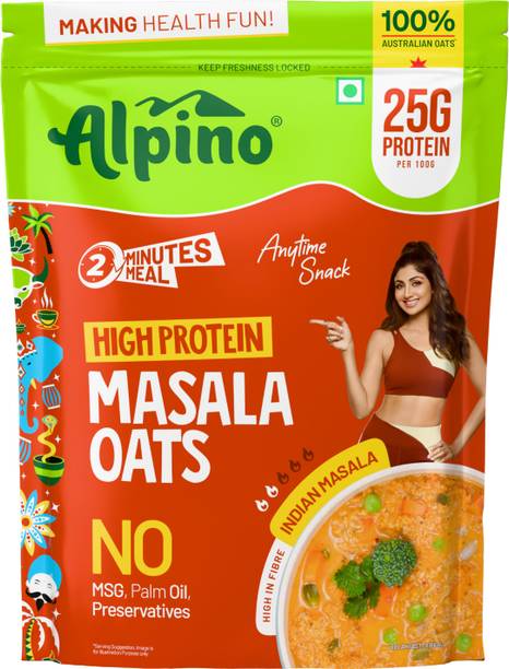 ALPINO High Protein Masala Oats Indian Masala 25g Protein per 100g Instant Breakfast Pouch
