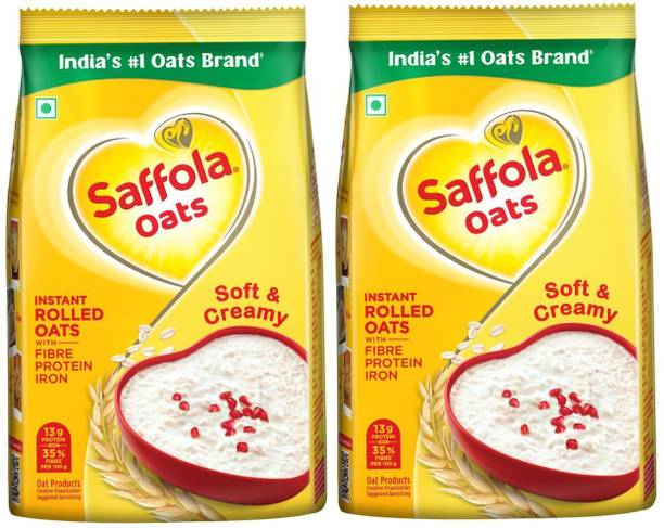 Saffola by Marico Oats, Instant Rolled Oats, Soft & Creamy Oats, Power of Protein, Iron & Fibre Pouch