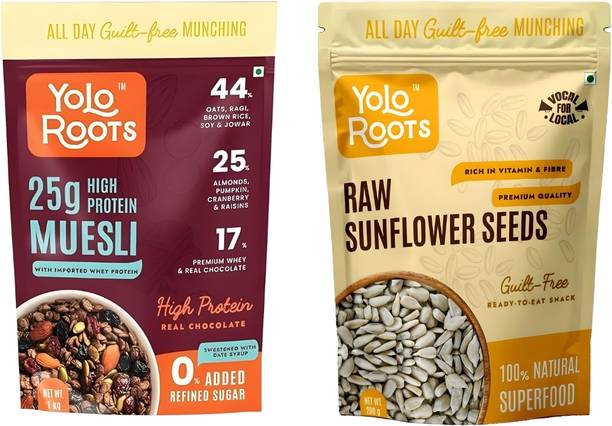 Yolo Roots Whey High Protein Muesli 1kg + Raw Sunflower Seeds 200g Healthy Combo Pouch