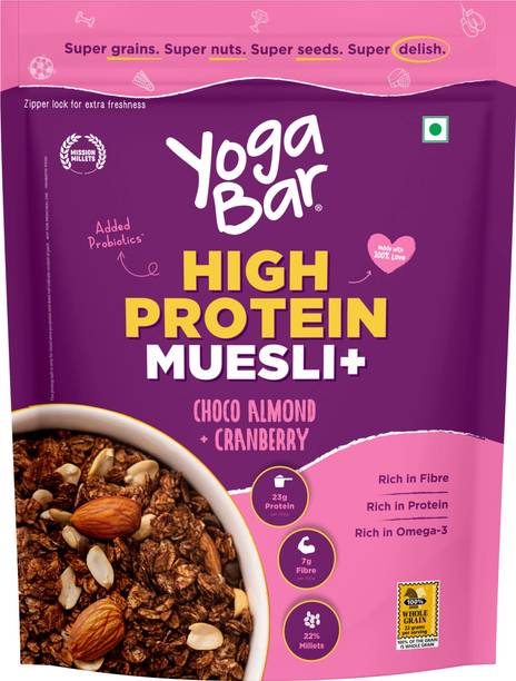 Yogabar High Protein Muesli 1kg Jar, Choco Almond & Cranberry with Probiotics & Omega-3 Jar