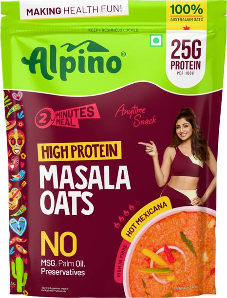 ALPINO High Protein Masala Oats Hot Mexicana, 25g Protein per 100g, Ready in 2 Minutes Pouch