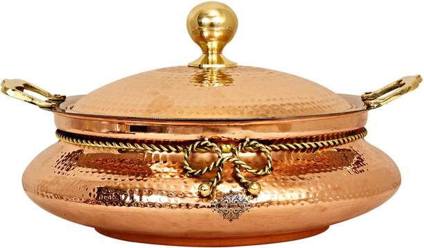 IndianArtVilla Steel Copper Hammered Chafing Dish with Brass Knob, 4 Ltr. 4 L Round Chafing Dish