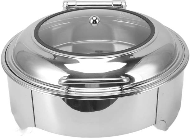 Alluring Homz Steel Chafing Dish Round 7 LTR Hydraulic Transparent Lid, with ,Mirror Finished 7 L Round Chafing Dish