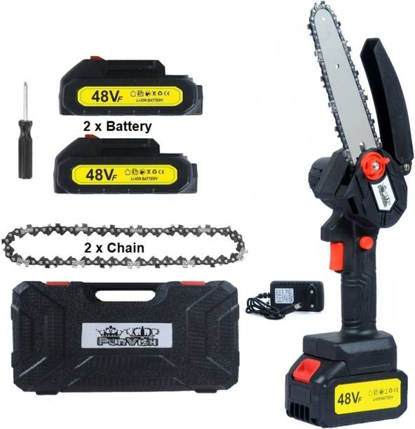 purvish Cordless Chainsaw, 6 Inch Electric Mini Chainsaw with 2 Chain and 2 Battery for Garden, Wood Cutting and Pruning Farm, DIY Wood Projects Cordless Chainsaw