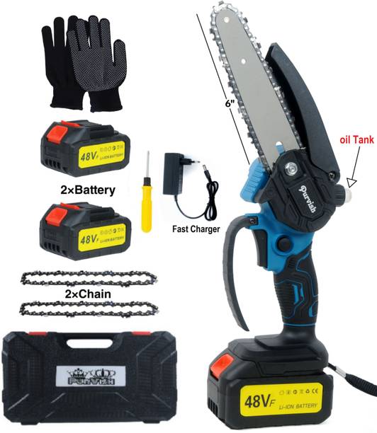 purvish 6 Inch Cordless Chainsaw | High Torque Battery Powered Electric Chainsaw with In-Built Oil Tank for Gardening & Harvesting | High-Speed Wood Cutter Cordless Chainsaw
