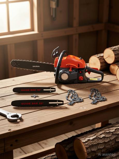 Sauran 58cc Petrol Chainsaw for Wood Cutting Gardening Farm Use Low Fuel (CNS8)_1 with 16" Cutting Bar for Home & Professional Use Fuel Chainsaw