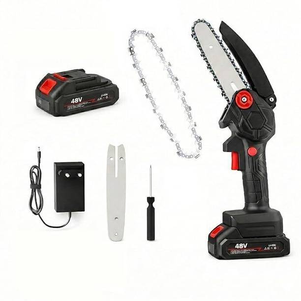 prisha Enterprise P-843 48V Cordless Mini Chainsaw 6''|Portable Electric Wood Cutter with Double Battery Cordless Chainsaw