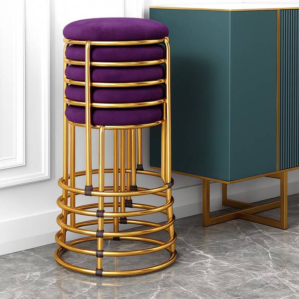 TOBY Luxury Velvet Round Stool with Gold Metal Frame – Stackable Modern Seating Metal Cafeteria Chair