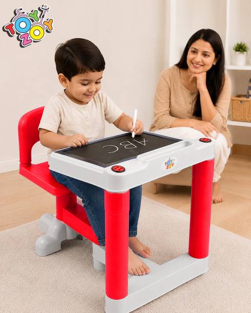 Toyzoy Pre-Schooler’s 2-in-1 Study Table with Chalkboard & Comfortable Backrest Chair