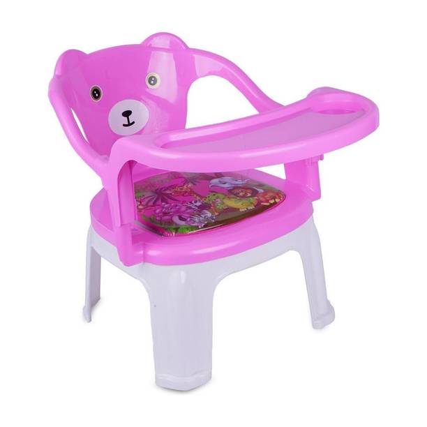 asian Kids Bear-Themed Feeding Chair with Tray – Pink & White