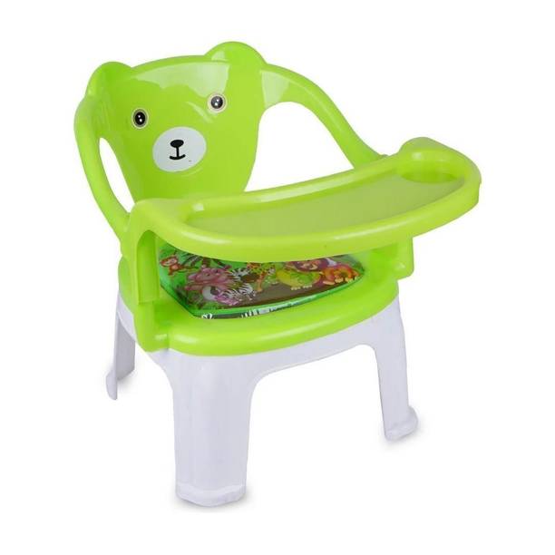 asian Kids Bear-Themed Feeding Chair with Tray – Green & White