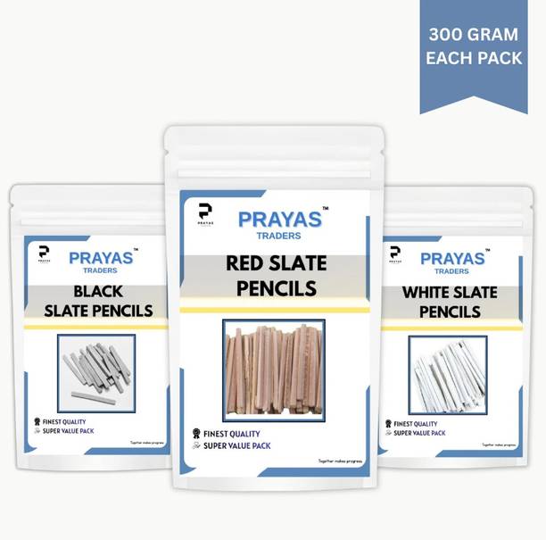 Prayas Natural White Black Red Slate Pencil Combo Pack of 3 | | Dust-Free | Solid Chalk Eco-Friendly | Lead-Free School Chalk for Kids & Drawing