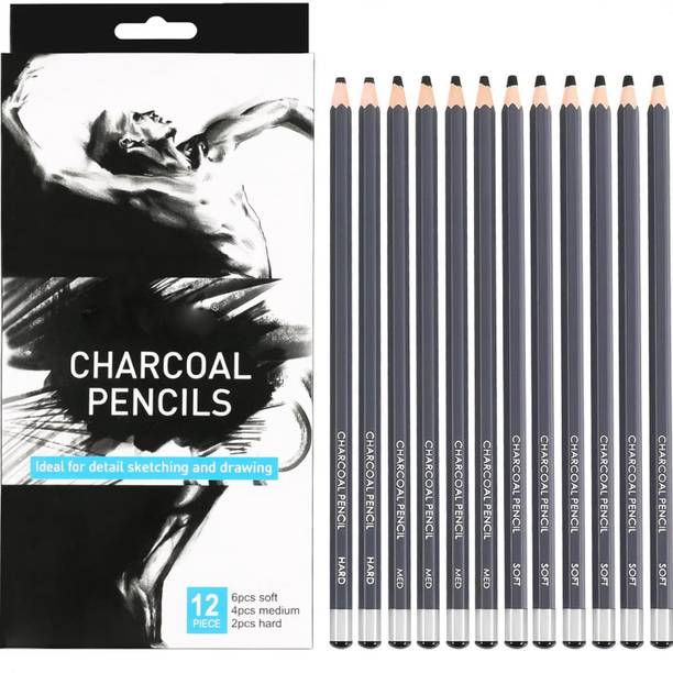 URBAN BOX Natural Charcoal 12 Pc Charcoal Pencils Drawing Set for Drawing,Sketching,Shading,Artist Pencils Stick