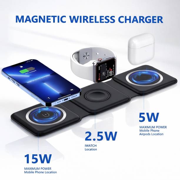Oboe 3 in 1 MagSafe Magnetic Foldable Wireless Charger for iPhone 17 to 12 Series Charging Pad