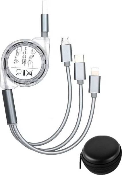 Huntindia USB Retractable 3in1 Cable Nylon Braided Multiple Charging Cord Cable+Pouch Charging Pad