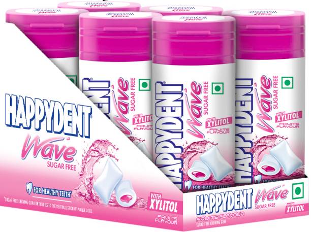 Happydent Wave, Xylitol Sugarfree Fruity Flavour, Bubble Gum Bottle Pack Fruity Chewing Gum