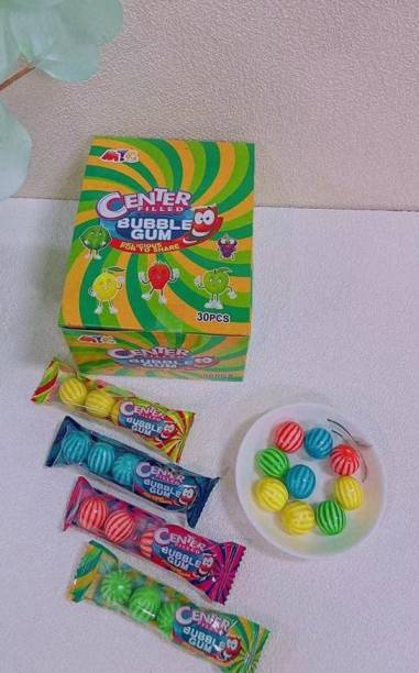 Happy Basket By Simran Center Filled Bubble Gum Candy 30pcs Watermelon, Apple, Strawberry, Orange, Grape Chewing Gum