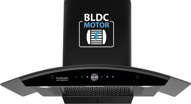 Hindware Smart Appliances Ripple Plus BLDC Autoclean 90 IN Auto Clean | Curved Glass | Filterless | Touch Control | Energy Efficient LED Light | Powerful Suction | Wall Mounted Black 1600 CMH Chimney