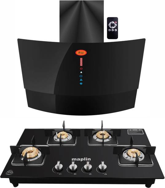 SURYA Combo of Kitchen Chimney SUGO90 + 3 Burner Gas Cooktop GH04 Black Auto Clean Wall Mounted Chimney (Black 1400 CMH)