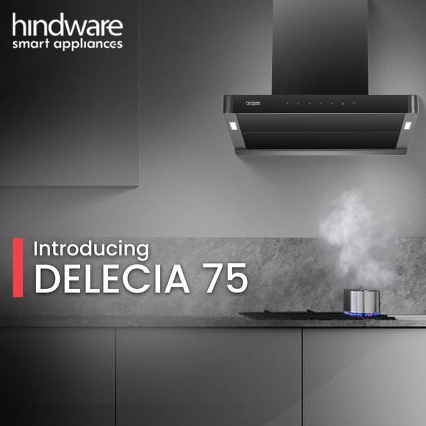 Hindware Delecia Autoclean 75 Auto Clean Wall Mounted Chimney  (Black 1350 CMH)