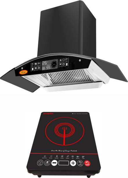 Maplin Combo of Induction Cooktop (IP) and SS75 Auto Clean Wall Mounted Black 1400 CMH Chimney