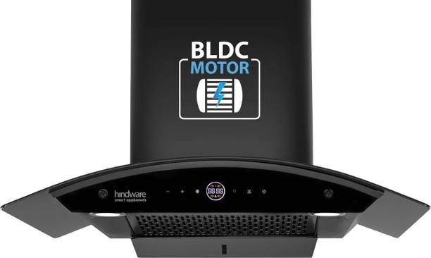 Hindware Smart Appliances Ripple Plus BLDC Autoclean 75 IN Auto Clean | Curved Glass | Filterless | Touch Control | Energy Efficient LED Light | Powerful Suction | Wall Mounted Black 1600 CMH Chimney