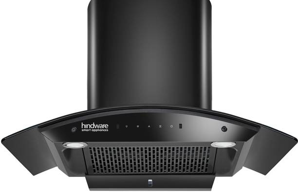Hindware Smart Appliances Ripple 90 IN Auto Clean | Curved Glass | Filterless | Touch Control | Motion Sensor | 10 Years Motor Warranty | Energy Efficient LED Light | Powerful Suction | Wall Mounted Black 1350 CMH Chimney