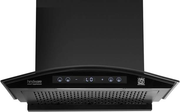 Hindware Smart Appliances Sancia BLDC 60 Auto Clean | Curved Glass | Filterless | Touch Control | Motion Sensor | Energy Efficient LED Light | Powerful Suction | Wall Mounted Black 1400 CMH Chimney