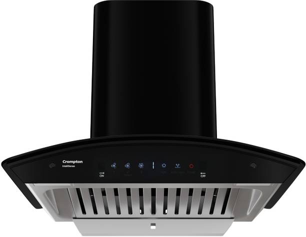 Crompton CHD-ISC60BFE-EC Auto Clean Curved Glass 60 cm| Intelli Auto Clean| Low Noise Wall Mounted Black 1417 CMH Chimney
