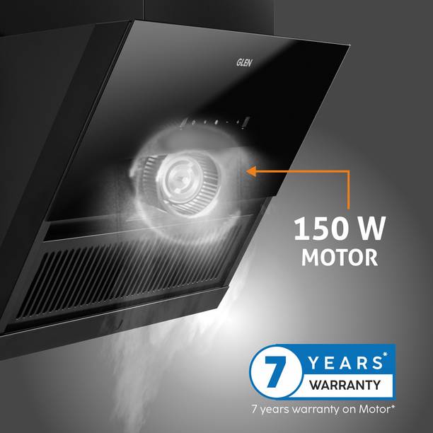 Glen Kara 90cm Auto Clean Slant Glass 90 cm| Touch & Gesture Control| Autoclean| Filterless|Powerful Suction|Low Noise Wall Mounted Chimney  (Black 1200 CMH)