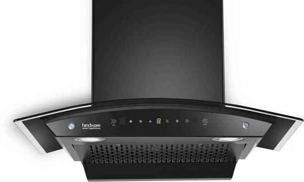 Hindware Smart Appliances Sancia 75 Auto Clean | Curved Glass | Filterless | Touch Control | Motion Sensor | 5 Years Motor Warranty | Energy Efficient LED Light | Powerful Suction | Wall Mounted Black 1200 CMH Chimney