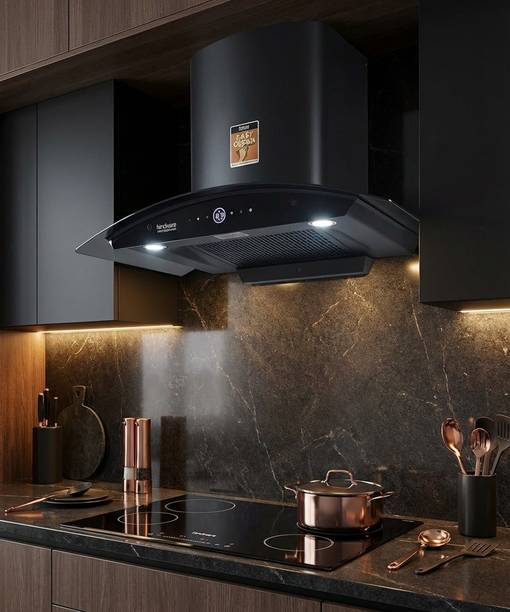 Hindware CELESIA BLDC 90CM 1600CMH; ENERGY EFFICENT MOTOR WITH MOTION SENSOR (YEAR 2025) Auto Clean Wall Mounted BLACK 1600 CMH Chimney