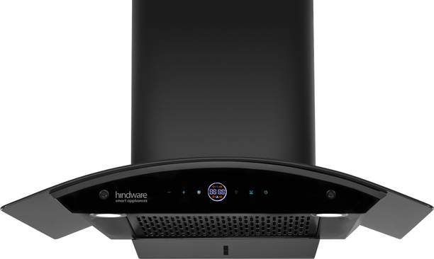 Hindware Smart Appliances Ripple Plus BLDC Autoclean 75 IN Auto Clean | Curved Glass | Filterless | Touch Control | Energy Efficient LED Light | Powerful Suction | Wall Mounted Black 1600 CMH Chimney