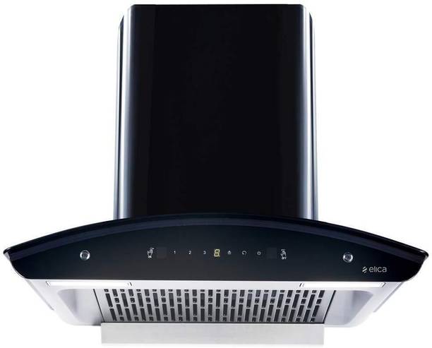 Elica WD TFL HAC 60 MS NERO with Installation Kit Auto Clean Curved Glass 60 CM | 15 Years Motor Warranty|Heat Autoclean| Gesture Control| Filterless|Powerful Suction | Low Noise Wall Mounted Black 1600 CMH Chimney
