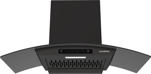 Eurodomo HOOD CLASSY IN HC SC FL BK 90 Auto Clean Curved Glass 90 cm|Filterless|Heat Autoclean| Touch & Gesture Control|5 Years Motor Warranty|Powerful Suction | Low Noise Wall Mounted Black 1200 CMH Chimney