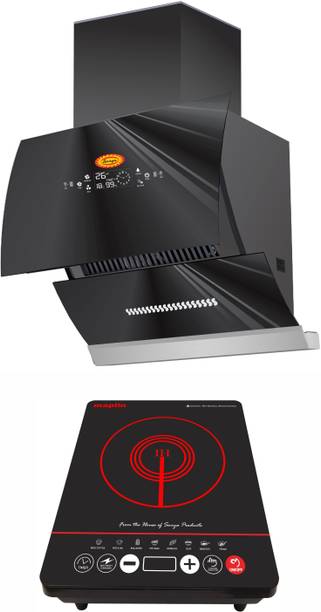 Maplin Combo of Induction cooker (IP) and W90 (90cm) Auto Clean Wall Mounted Black 1400 CMH Chimney