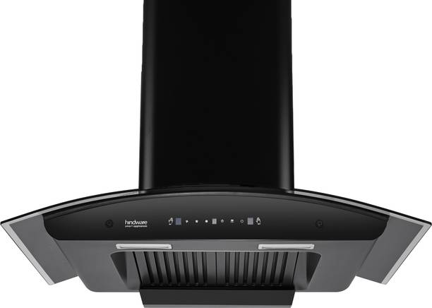 Hindware Smart Appliances Nevio Plus 90 IN Auto Clean | Curved Glass | Baffle Filter | Touch Control | Motion Sensor | 10 Years Motor Warranty | Energy Efficient LED Light | Powerful Suction | Wall Mounted Black 1300 CMH Chimney