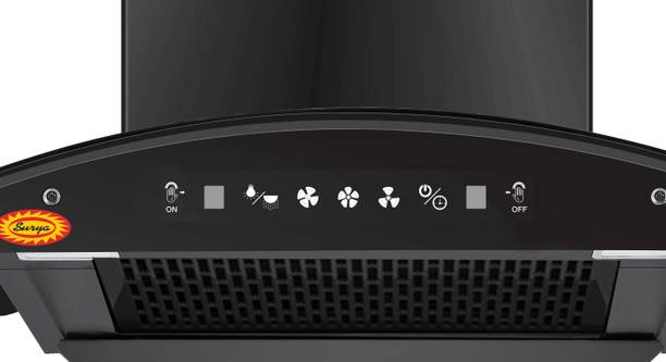 SURYA Combo of Kitchen Chimney Net60 Net + 4 Burner Gas Cooktop Square Black Auto Clean Wall Mounted Chimney  (Black 1400 CMH)