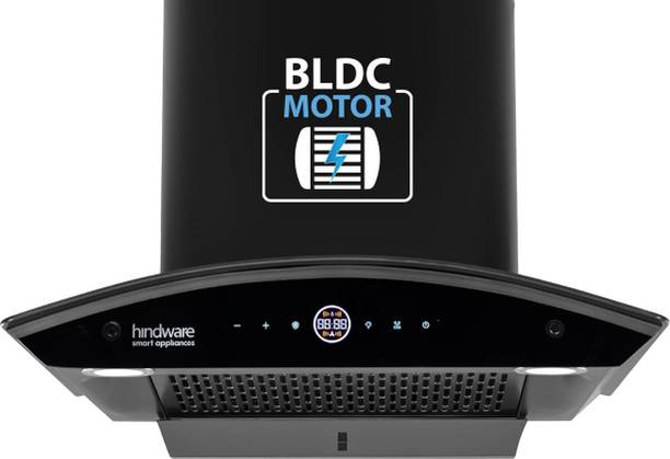 Hindware Smart Appliances Ripple Plus BLDC Autoclean 60 IN Auto Clean | Curved Glass | Filterless | Touch Control | Energy Efficient LED Light | Powerful Suction | Wall Mounted Black 1600 CMH Chimney