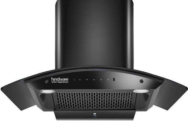 Hindware Smart Appliances Ripple Blk Plus Autoclean 75 IN Auto Clean Curved Glass | Filterless | Touch Control | Motion Sensor | 10 Years Motor Warranty | Energy Efficient LED Light | Powerful Suction | Wall Mounted Black 1500 CMH Chimney